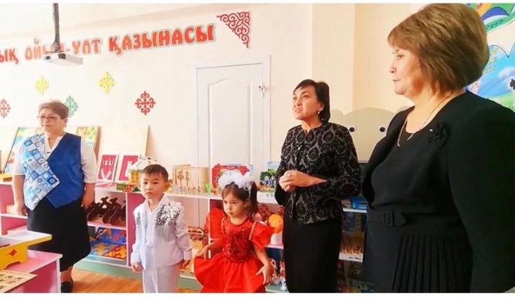 Бөбекжай-бақшамызда "Біртұтас тәрбие" бағдарламасы аясында "Ұлттық құндылық" кабинетінің ашылу сәті.
