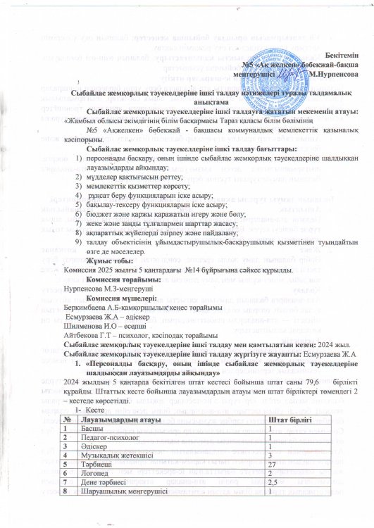 Сыбайлас жемқорлық тәуекеліне ішкі талдау нәтижесінің анықтамасы